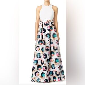 Nicole Miller White and Colorful Pattern Maxi Dress